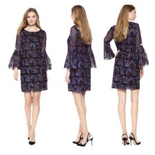 NWT Nicole Miller New YorkEmbroidered Tulle Long Bell SleeveSheath Dress, 6