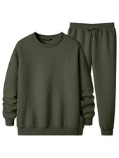 2 Piece Quilted Waffle Outfits for Men Long Sleeve Sweatshirt  Casual Jogger...