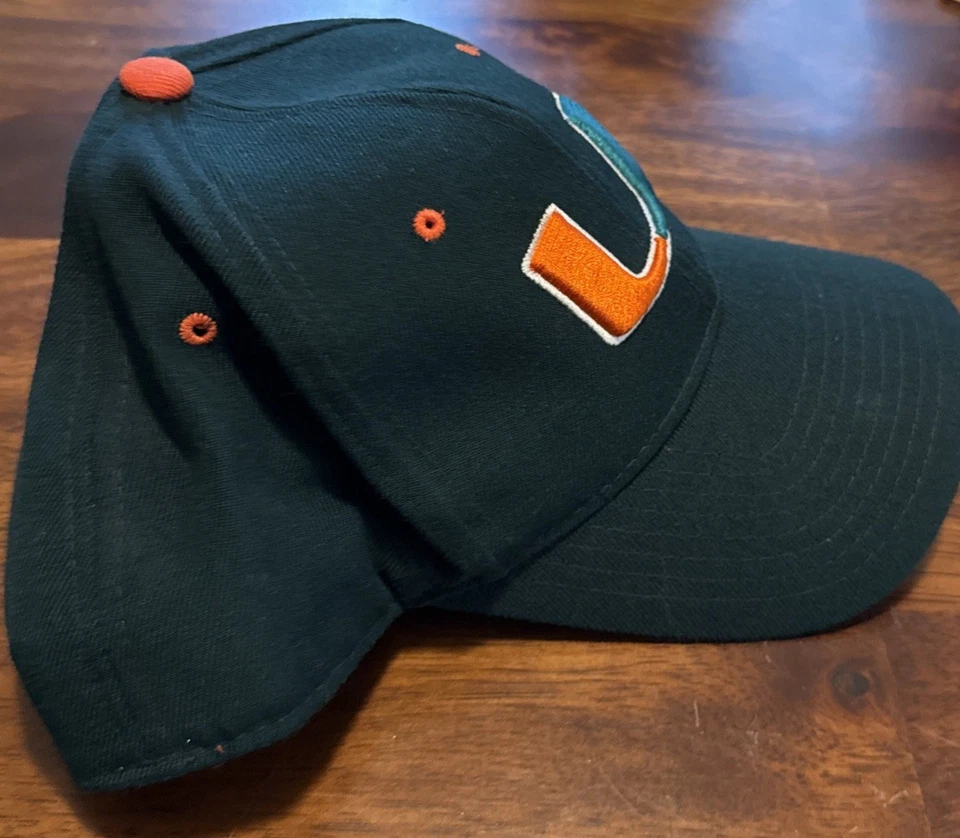 Vintage Zephyr Miami Hurricanes Hat Cap 7 5/8 Green Orange Fitted Wool - Image 4 of 4