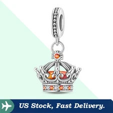 KUNSIR 925 Sterling Silver Queen Crown Pendant Charm For Women Bracelet DIY Gift