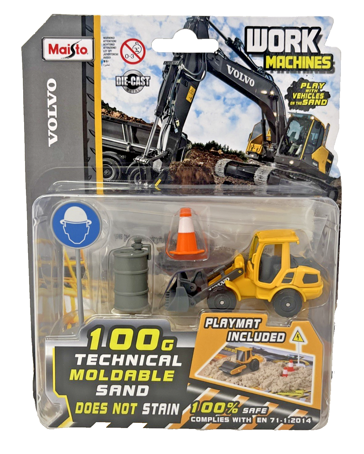 Maisto Volvo Work Machines Bulldozer with Sand & Playmat Diecast Metal Pack