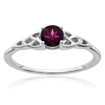 14K Solid White Gold 0.33 ct Purple Rhodolite Garnet Heart Celtic Claddagh Love