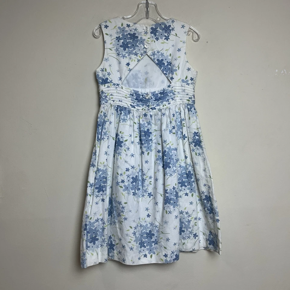 Vestido Floral Vintage Gymboree Y2K 2001 Algodón Lino Azul Blanco Grande 5 Años Foto 3 de 4