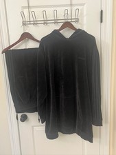 2 Piece ADIDAS VELOR SWEATSUIT HOODIE AND PANTS BLACK SIZE 2XL