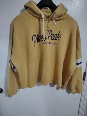 Vintage Style Pikes Peak Elevation 14115 Hoodie Crop Yellow Varsity Stripe Xxl