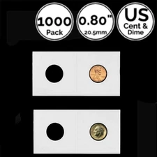 1000 Pack 20.5 mm 2 x 2 Cardboard Flip Coin Holder 4 US Lincoln Cent Penny Dime