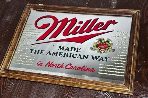 Vintage Miller Brewing Beer Mirror Sign 22.5”x16.5” North Carolina American Way