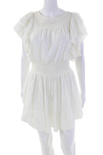 Love Shack Fancy Women's Ruffle Swiss Dot Smocked Mini Dress White Size L