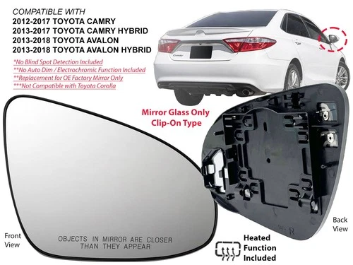 Mirror Glass for CAMRY 2012-2017 AVALON 2013-2018 Heated Passenger Right Side