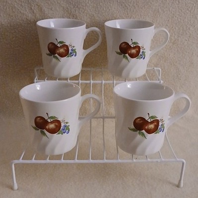 Vintage-CorningWare-Corelle Coordinates -Chutney Fruit Swirl Mugs-Set Of 4