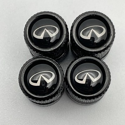 Set of 4 Black Metal Tire Valve Stem Covers To Upgrade Infiniti Wheels