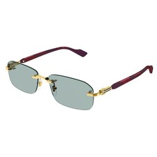 Gucci GG 1221S 003 Gold Metal Rimless Sunglasses Green Lens