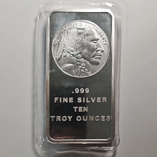 10 Troy Ounce .999 Fine Silver Bar Native American Design 10 oz 0.999 Fineness