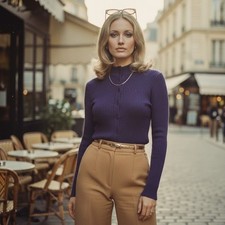 Vintage 70s Givenchy Women's Ribbed Knit Cardigan Sweater Cashmere blend Purple