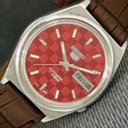 JAPAN VINTAGE SEIKO 5 AUTOMATIC 7009A MENS RED COLOR DIAL WATCH a2387-U