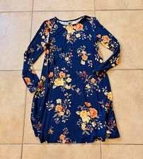 Old Navy Blue Floral V-Neck Long Sleeve A-Line Knee Length Dress XS