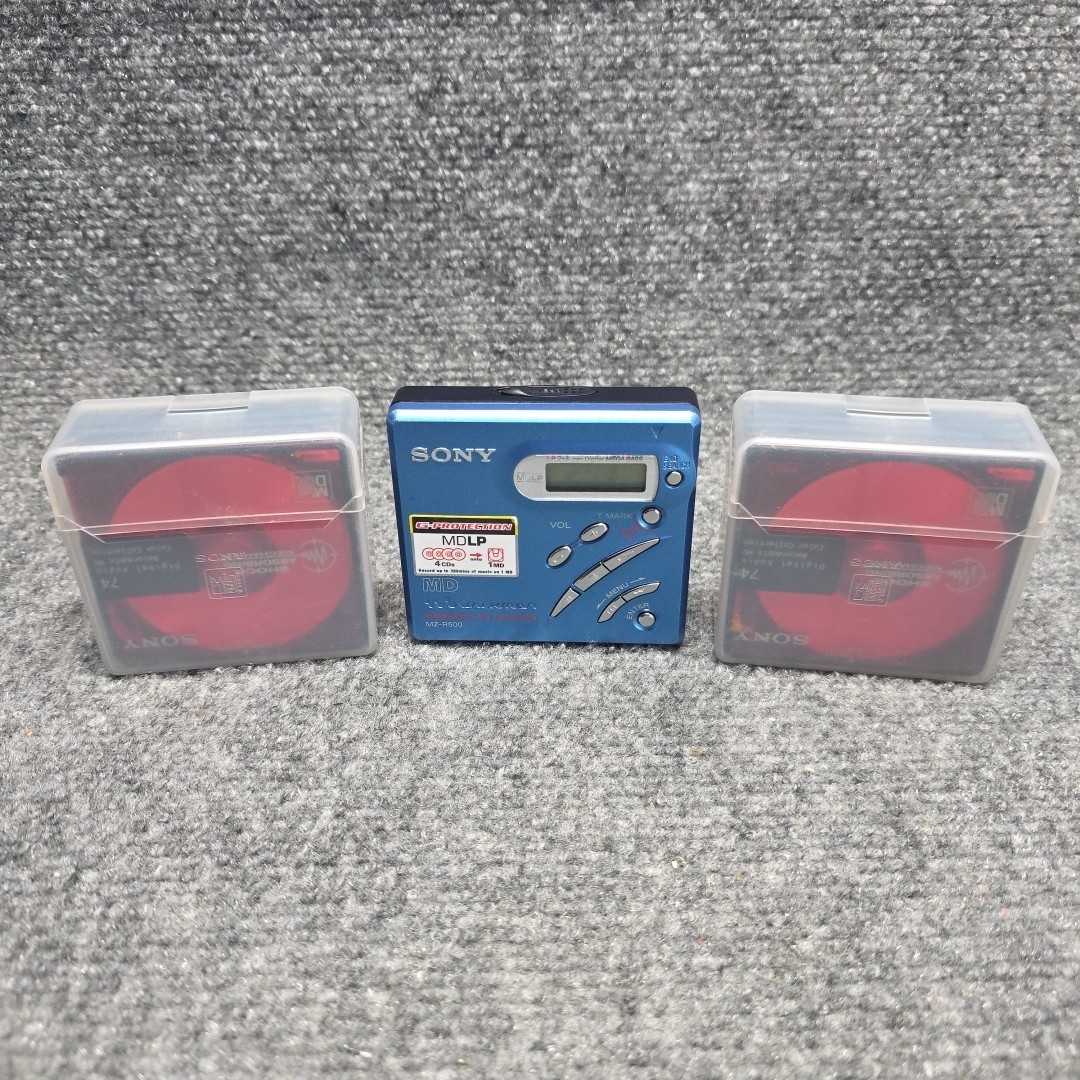 Sony Walkman MZ-R500 MiniDisc Recorder Blue G-Protection MDLP 10X Mini Disk
