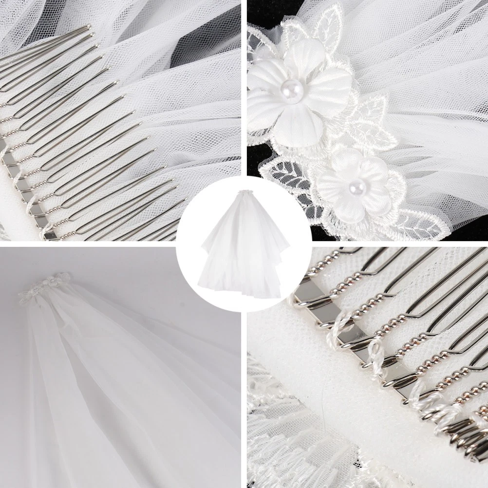 Velo Da Sposa Corto In Tulle Con Pettine – Bianco, 2 Strati Per Matrimonio E Addio Al Nubilato - 3