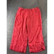 J. Jill Womens Red 100 Linen Wide Leg Cropped Pants Elastic Waist Size L