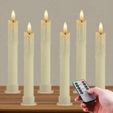 Set of 6 LED Flameless Flickering Taper Candles light with Holders Timer Remote