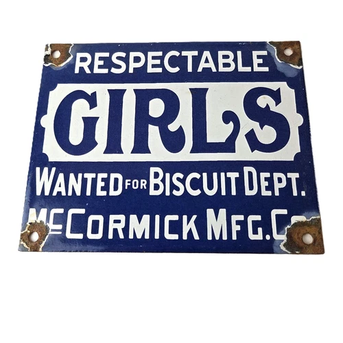 Vintage Girls Wanted Sign - Biscuit Department Porcelain Gas Pump Sign