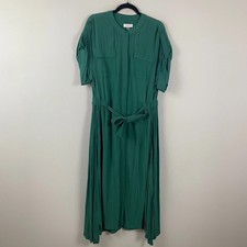 Calvin Klein Midi Shirt Dress Short Sleeve Belted Viscose Green SZ:10 NEW w TAGS