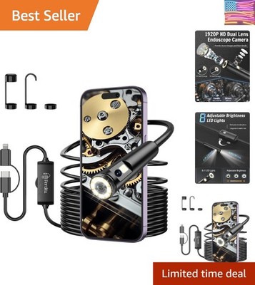 Dual Lens Endoscope Camera with Light, 1920P HD Borescope with 8 Adjustable L...