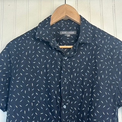 Slate & Stone Mens Lightning Bolt Print Short Sleeve Button Down Shirt