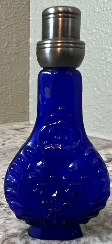 Bernard Perrot Perfume Bottle Cobalt Fleur De Lis Crown Glass Met Vtg MMA Silver - Picture 10 of 12