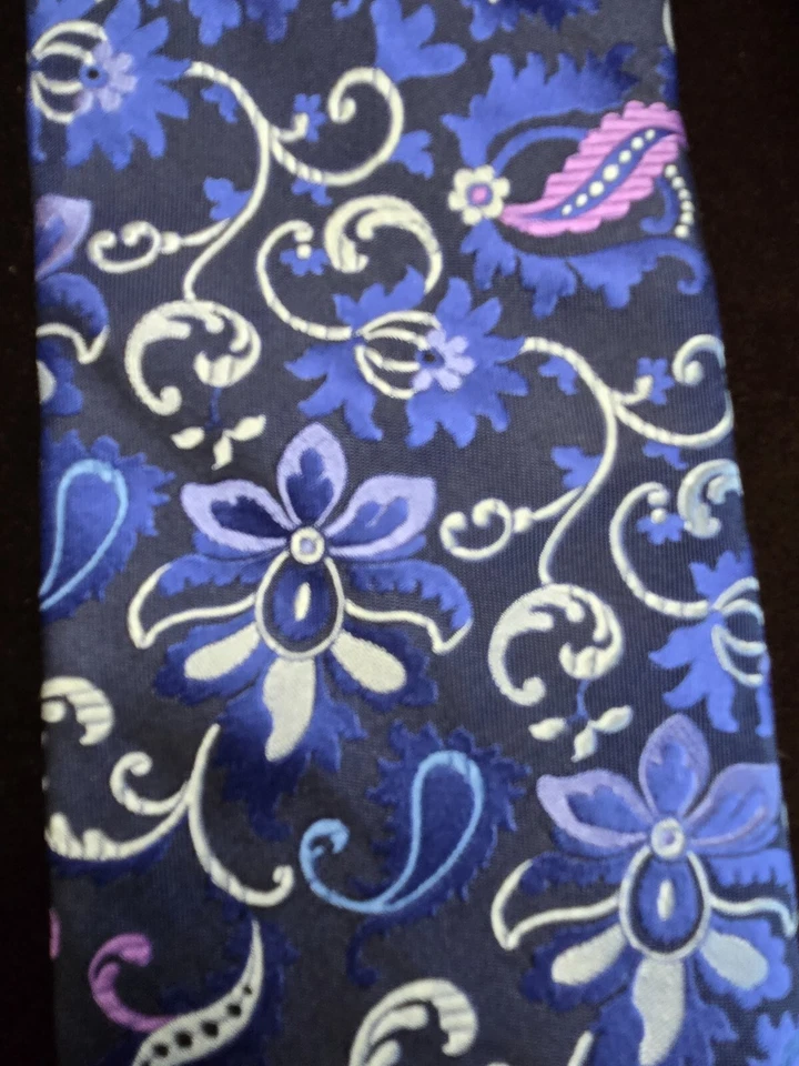 Corbata de seda XMI platino azul marino, azul, plata, violeta cachemira floral 59/3,5 Foto 4 de 4
