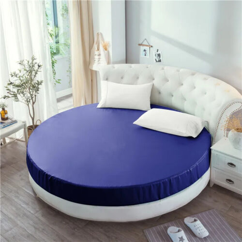 Elastic Round Fitted Sheet Soft Silky Satin Solid Color Bedspread Mattress Cover - Picture 28 of 37