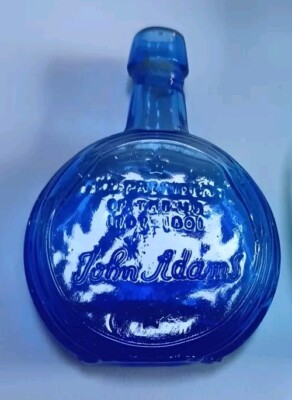 Vintage Blue Horseshoe Bitters Bottle, John Adams President 1797