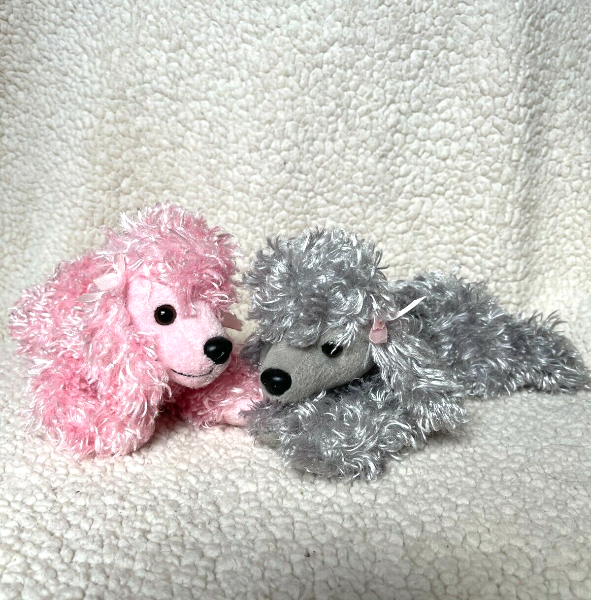Dog Pier 1 Imports Pink and Gray 2 Poodles plush Stuffed Animal curly shaggy fur