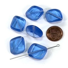 Czech Pressed Druk Glass Beads Chunky Flat Fancy 23x20mm Sapphire Blue 6pc CL342