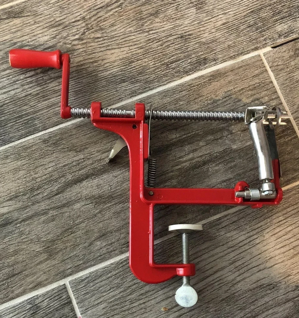Apple Peeler Corer Slicer Crank Handle Red Metal