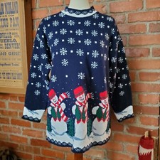 Vintage 90s Nutcracker Ugly Cristmas Sweater Blue Snowman Medium USA Made
