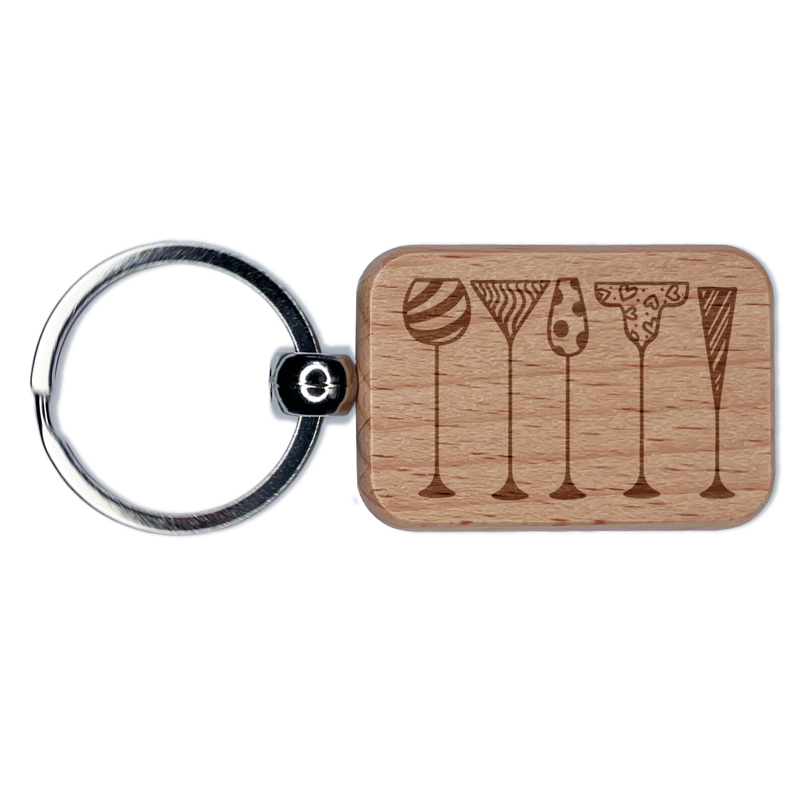 Personalized Happy Hour Cocktail Keychain Tag - Engraved Wooden Charm