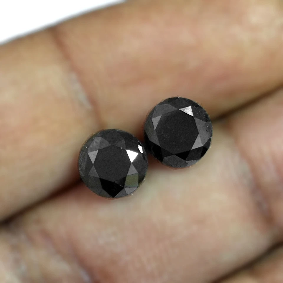 3.50cts 7.7mm Matching Pair Round Fancy Black Natural Earth Mined Loose Diamonds - Image 3 of 4