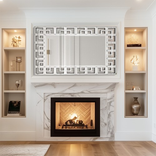 Rectangle Silver Venetian Art Mirror Living Room Bathroom w/ Beveled Glass Edge - Picture 11 of 13