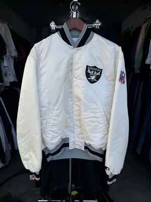 Vintage Raiders Jacket Satin White Bomber Starter Hip Hop Vintage Raiders Jacket Satin White Bomber Starter Hip Hop