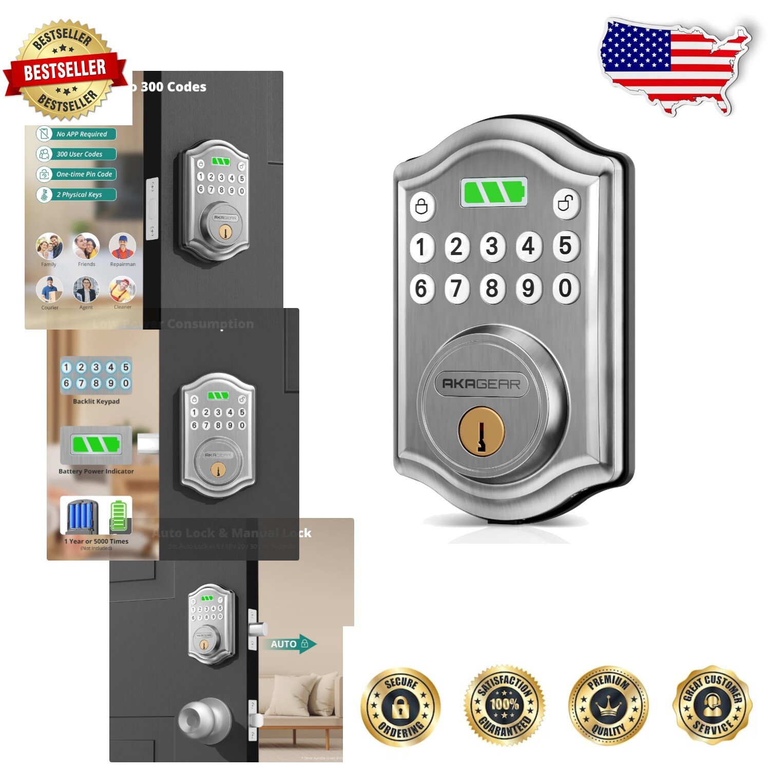 Smart Keyless Deadbolt Lock with Easy Install & Custom Codes-image