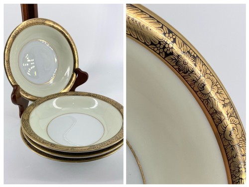 4 Noritake Goldkin 5 5/8” Fruit Bowl 5675 Gold Black Flower Art Nouveau MCM - Picture 2 of 8