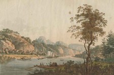 BAD SCHANDAU - Gesamtansicht - F. A. Lawrence - kol. Umrissradierung um 1800