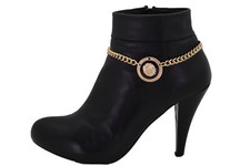 Women Gold Color Metal Chain Boot Bracelet Shoe Lion Medallion Coin Bling Charm