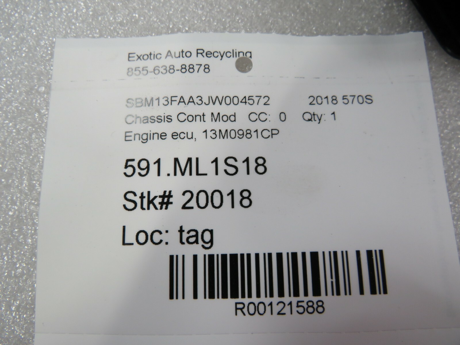 McLaren 570S, Engine Control Computer Unit, Used, P/N 13M0981CP