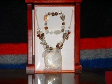 New Beaded Simulated Stone Bracelet and Chain Gift Set