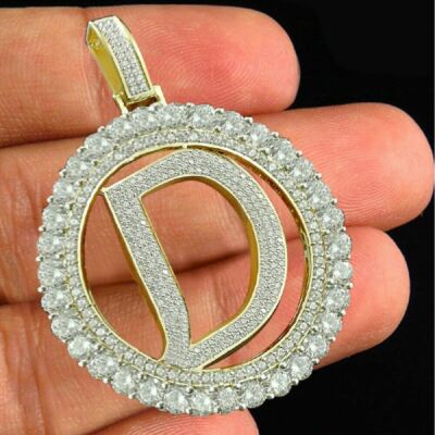 2Ct Initial Letter Alphabet ''D'' Pendant Diamonds Charm 14K Yellow Gold Plated