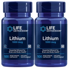 Lithium Orotate 1000mcg 2X100 Caps Life Extension Brain DNA Health