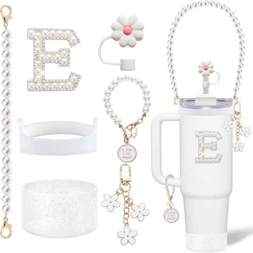 7pcs Tumbler Cup Accessory for Stanley Pearl Handle Strap Initial Sticker Flowe - Picture 11 of 50