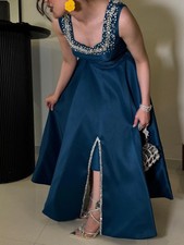 Evening Elegant Vintage Navy Blue Crystal Beads Backless Sexy Prom Dress Evening